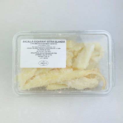 O033_Bacalla salat esqueixat extra 500g Bacallà Esqueixat